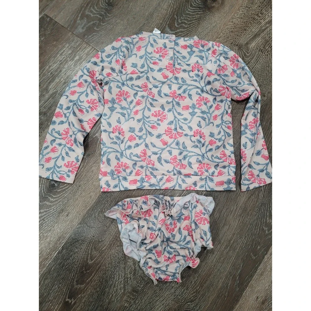 Hayden Floral Rash Guard Swimsuit Set Long Sleeve Ruffle S/M #R‎ - Picture 2 of 5